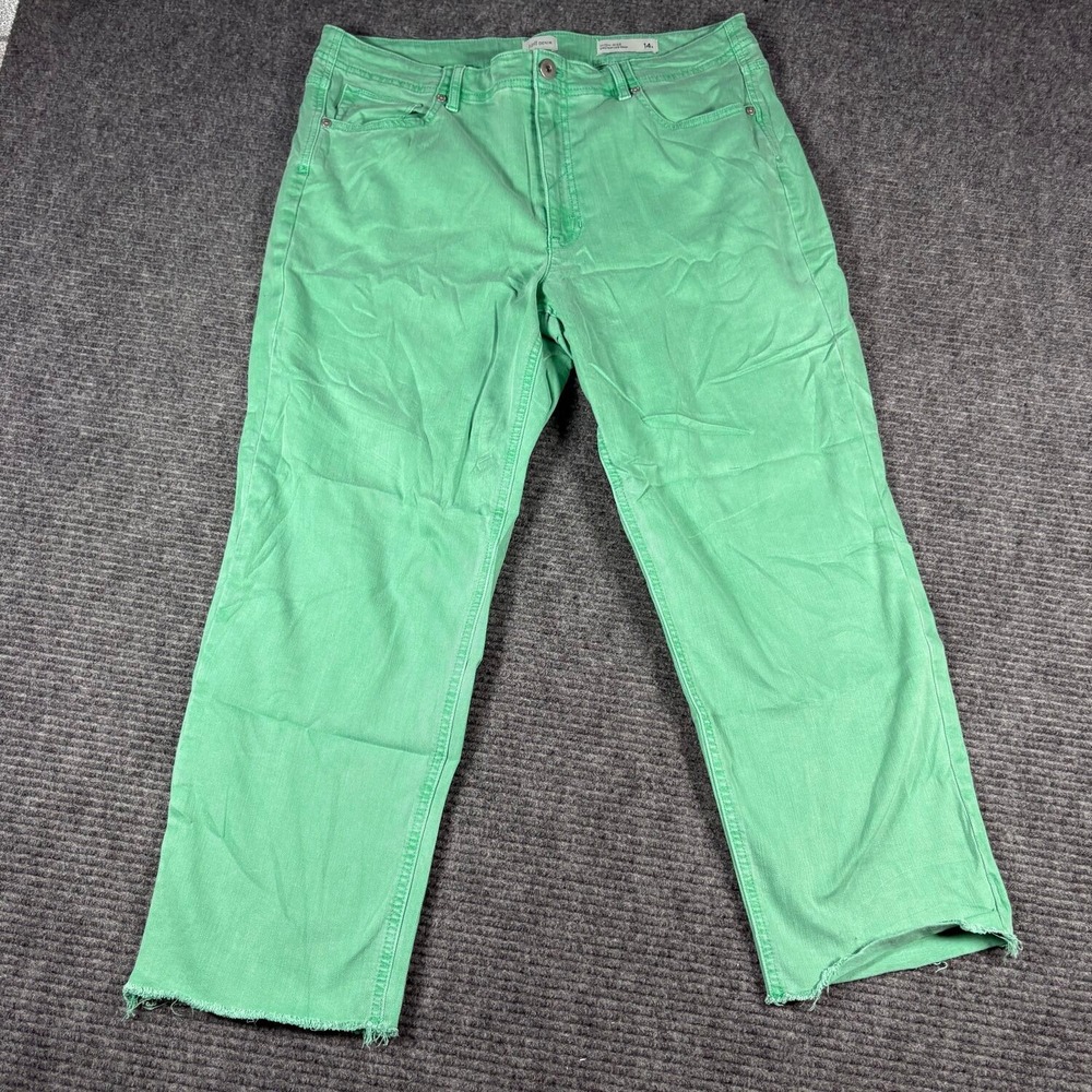 J. Jill Straight Leg Crop Jeans Womens 14 Green Excellent High Rise Raw Hem